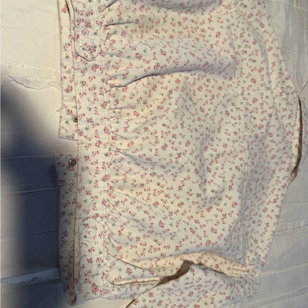 Blank NYC Cropped Floral Denim Jacket - Cream with Pink Print - Picture 10 of 10